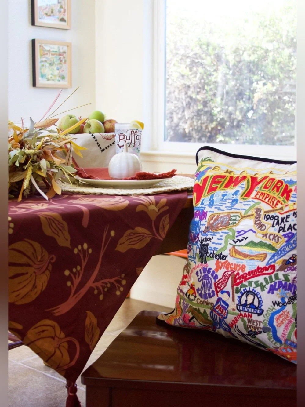 CATSTUDIO New York State Hand-Embroidered Pillow 20” x 20”
